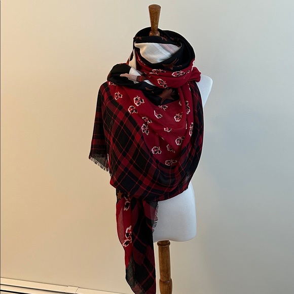 Coach Red and Black Floral Scarf/shawl/wrap - Picture 1 of 4